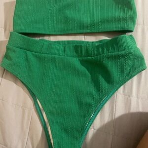 Green Ribbed Bikini Set